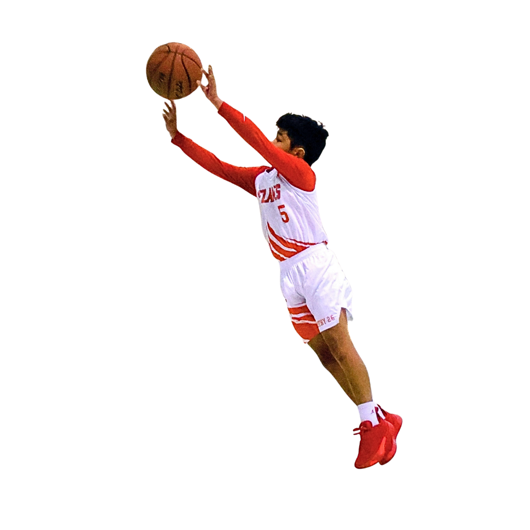 Flames basketball player driving to the basket